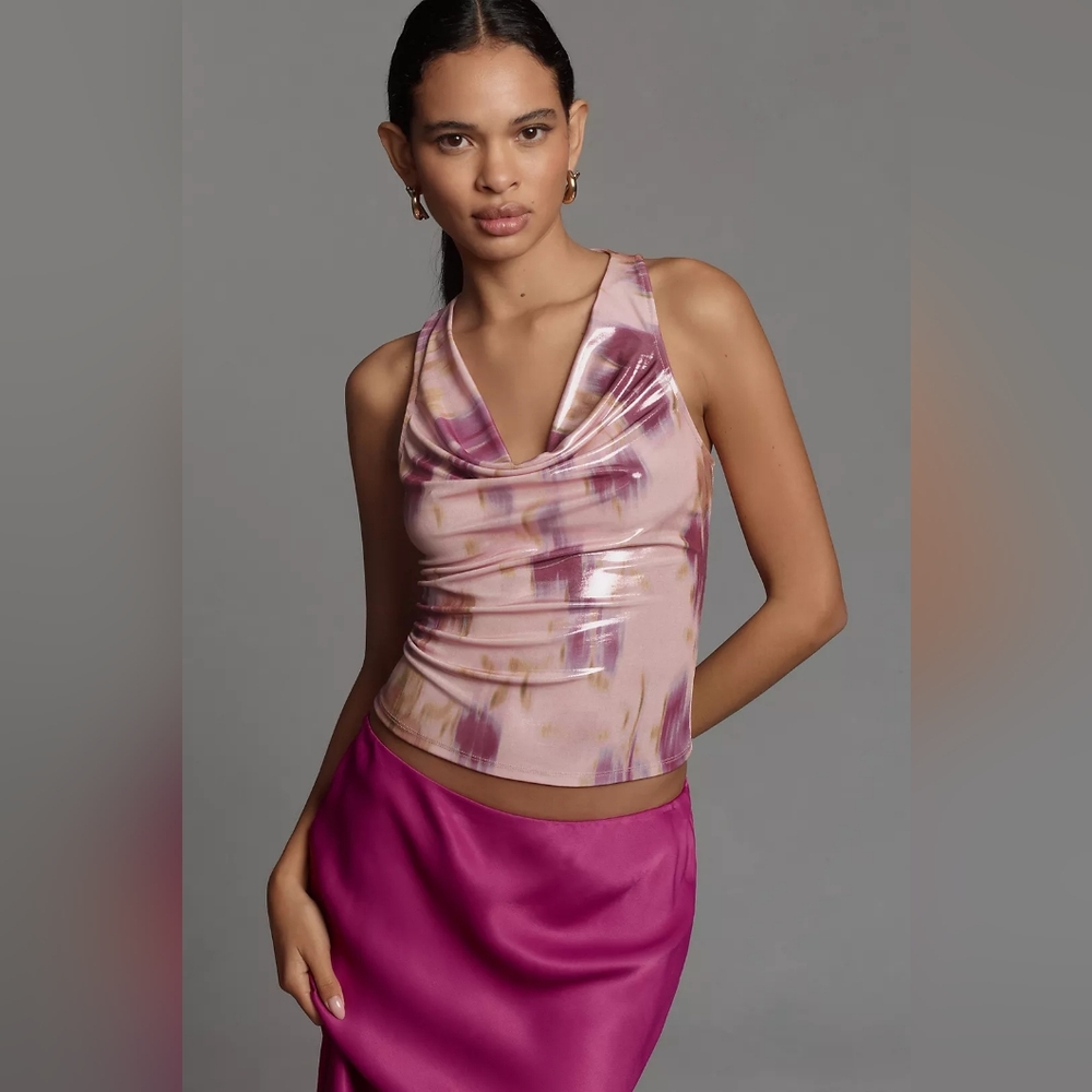 Anthropologie Shine Pink Tie-Dye Cowl-Neck Tank Top